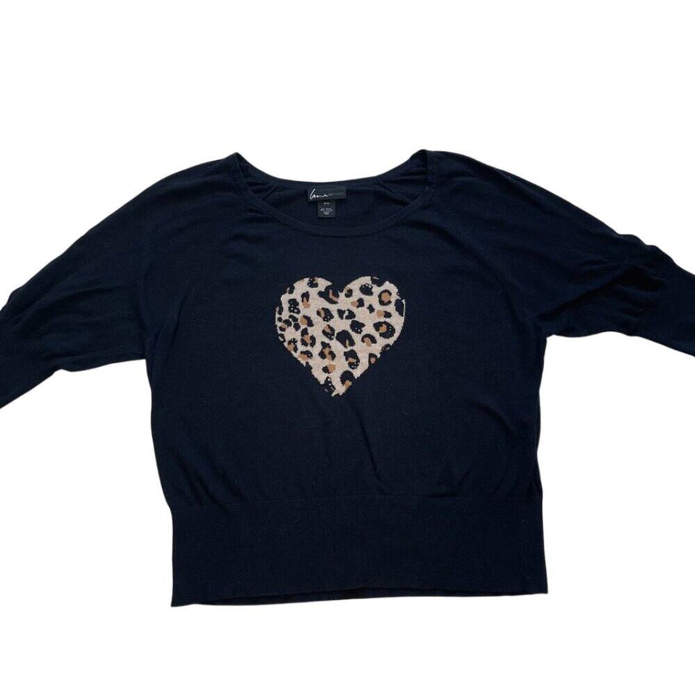 Lane Bryant Cotton Blend Black Short Sleeve Sweater Animal Print Heart, Size 18